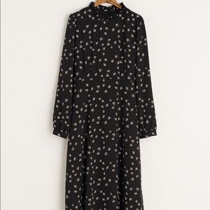 Frill Neck Long Dress, Black